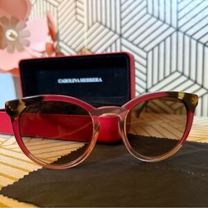 Carolina Herrera Pink and Brown Cat-Eye Sunglasses
